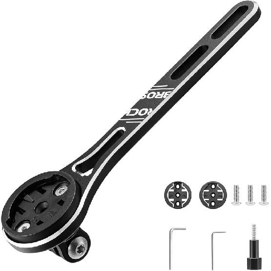 ROCKBROS Bike Computer Mount, Out Front Aluminum Bicycle Computer Mount for Road Bikes Aero Integrated Handlebar Compatible with Garmin, Wahoo, Small Logo