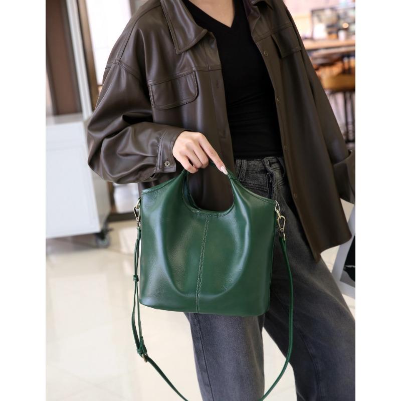 First Layer Cowhide Bucket Bag New Autumn and Winter Retro Hand Improved Genuine Leather One Shoulder Crossbody Women's Bag