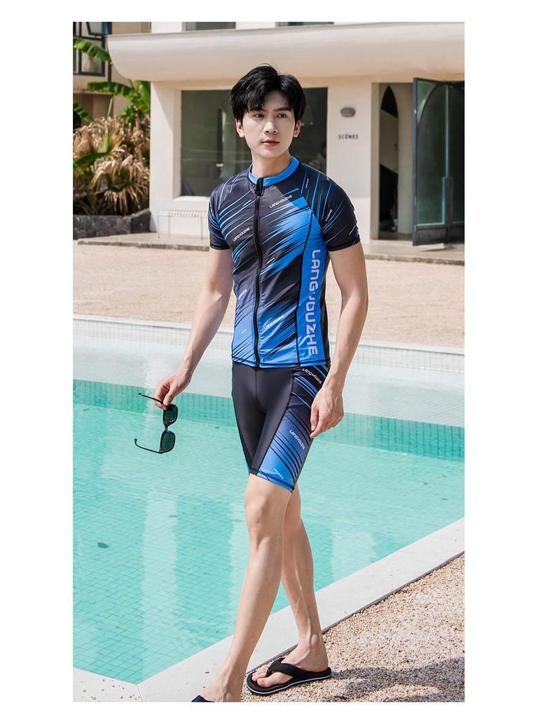 Herren Zweiteiler Schlankheitsbadeanzug im koreanischen Stil - Bauch kaschierend, Übergröße, Sonnenschutz