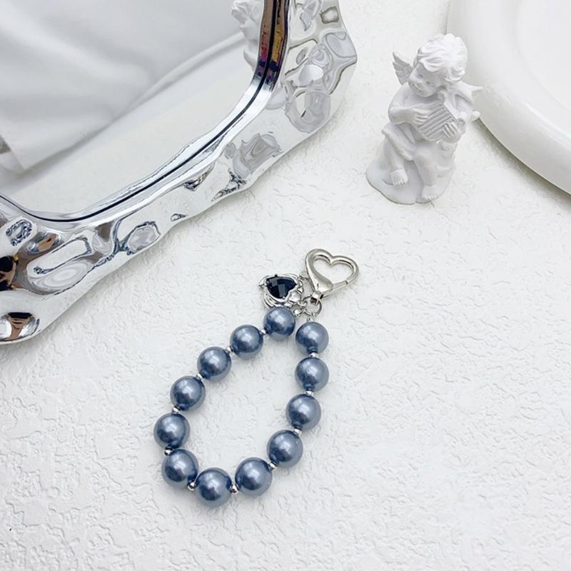 Fashion Pearls Hoop Heart Pendant Phone Case Straps Lanyard Pocket Keychain Strap Backpack Charm Car Key Decoration Chain