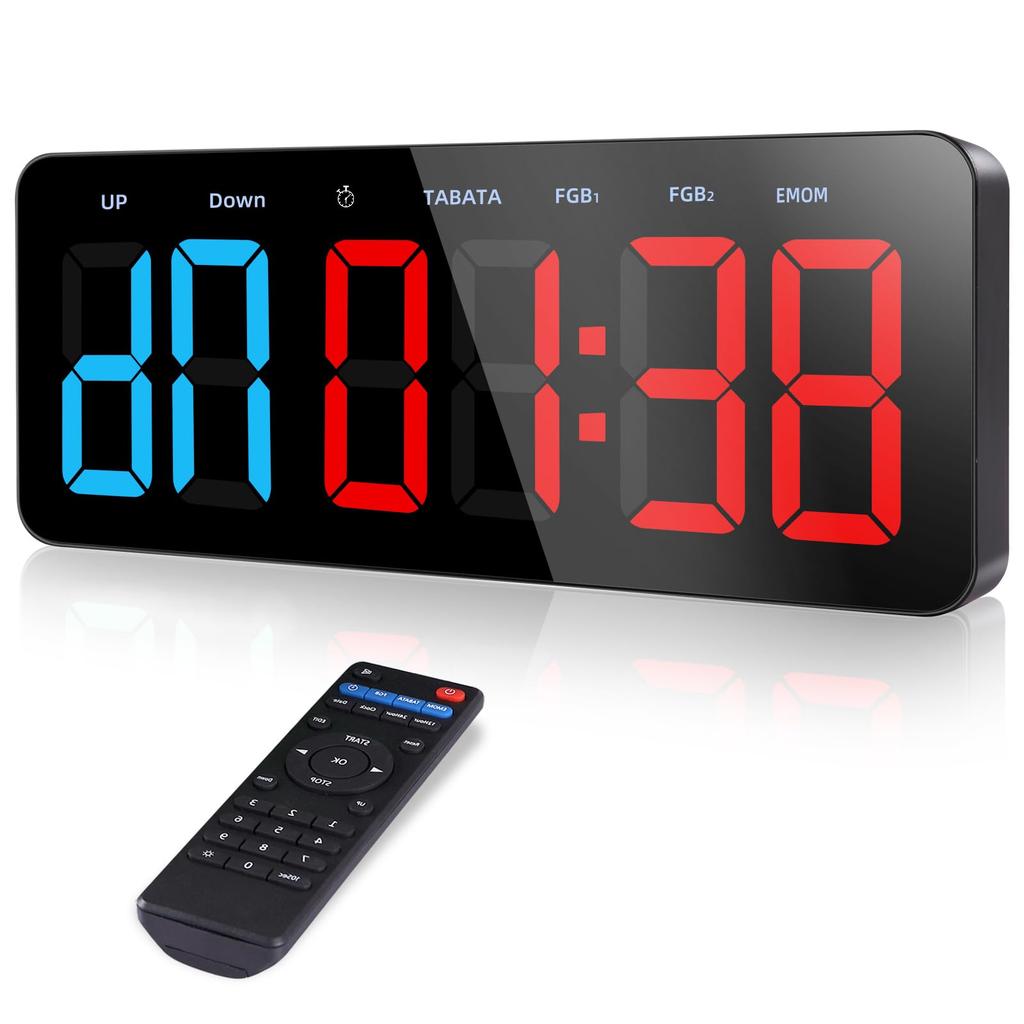 Sports Timer, Large Display, Interval Timer with Remote Control, Clock Function/Beat Function/Stopwatch, USB-C Powered, Wall Mountable, Built-in TABAT