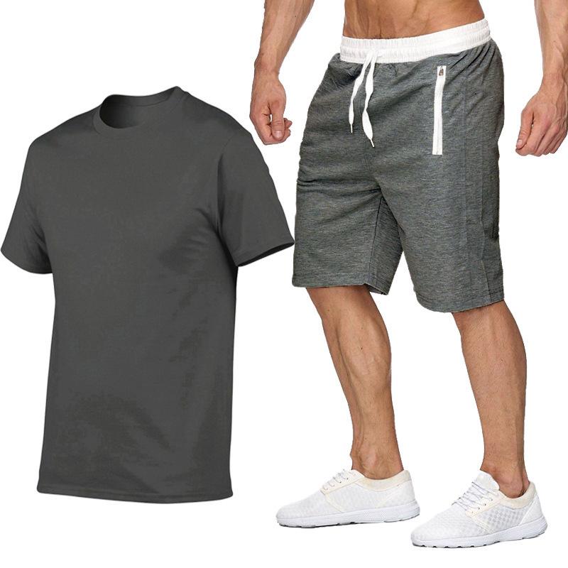 Men's Summer Fashion Solid Color T-shirt and Shorts Set - Short Sleeve Hot Seller