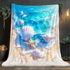 Blue Ocean Shell Print Flannel Blanket Soft Lightweight for Sofa Travel Office Bed, Nice Home Gift