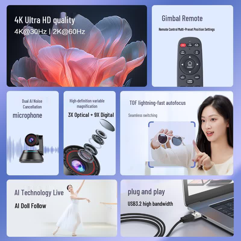 AONI NX5Pro 4K Live Stream & Conference Camera with AI Tracking and Optical Zoom