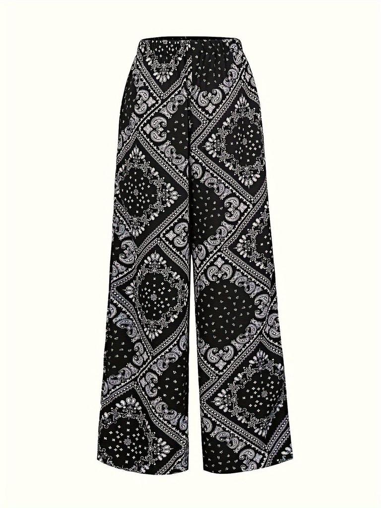 2025 New Paisley Print High-Waisted Wide-Leg Pants - Versatile and Casual