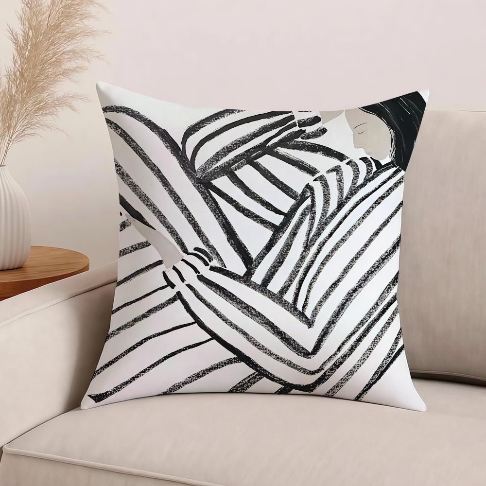 Scandinavian Art Geometric Abstract Line Girl Pillow Case Office Cushions Suitable For Sofa Car Bedroom Decorative Cushion Cover