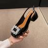 Sommer Neue Baotou Sandalen Damen Französisch Retro Quadratischer Kopf Wasser Diamant Schnalle Zurück Hohl Dicker Absatz Sandalen Groß 42