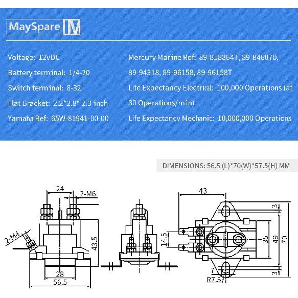 MaySpare 12V Power Trim Solenoid Switch for Mercury Mariner Outboard Motors 35-275 HP 89-846070 89-94318 MerCruiser 89-96158T
