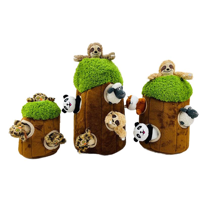 Three Animals Cartoon Squeaky Cotton Plush Hide and Seek Pet Dog Toy (Green,10cm)
