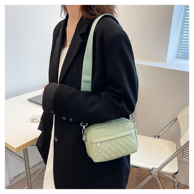 Neue Damen Umhängetasche PU Weiche Lederstruktur Bestickte Rautensteppung Crossbody Bag Große Kapazität Lässige Mini Square Bag Geldbörse
