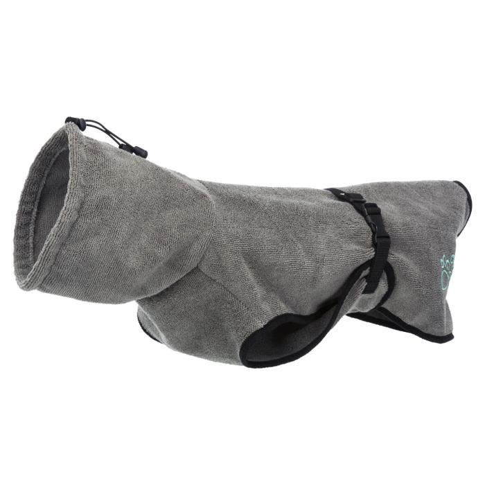 Peignoir De Bain Pour Chien - Trixie - Tissu Éponge - Col Réglable - Gris