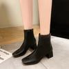 Short boots women's thick heel winter new mid-heel square head Martin boots fashion short elastic thin boots