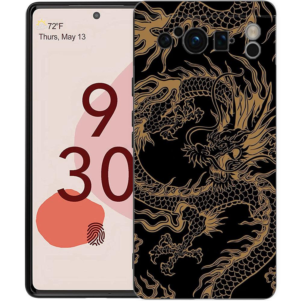 Phone Case For Google Pixel 8 7 6 Pro 8A 7A 6A TPU Shell Soft Silicone Shockproof Black Cover Illusory Color Chinese Dragon