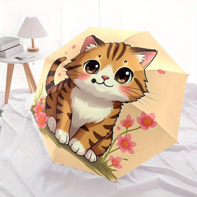 1pc Charming Cat Automatic Opening and Closing Umbrella - Lightweight 3-Fold Design, Suitable for Fans, Travel, Daily Use - Official Product, Int