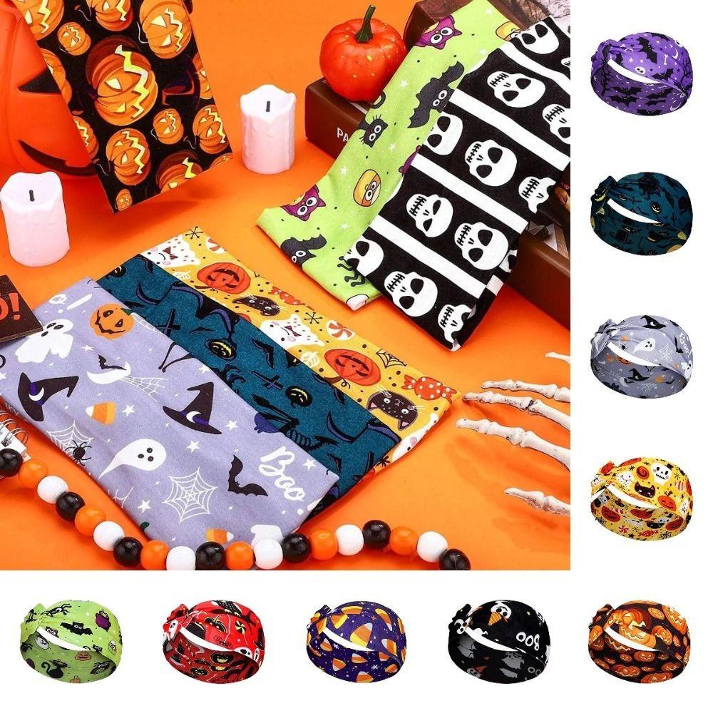 Wide Edge Knot Elastic Turban Soft Halloween Printed Headband  Hair Accessories