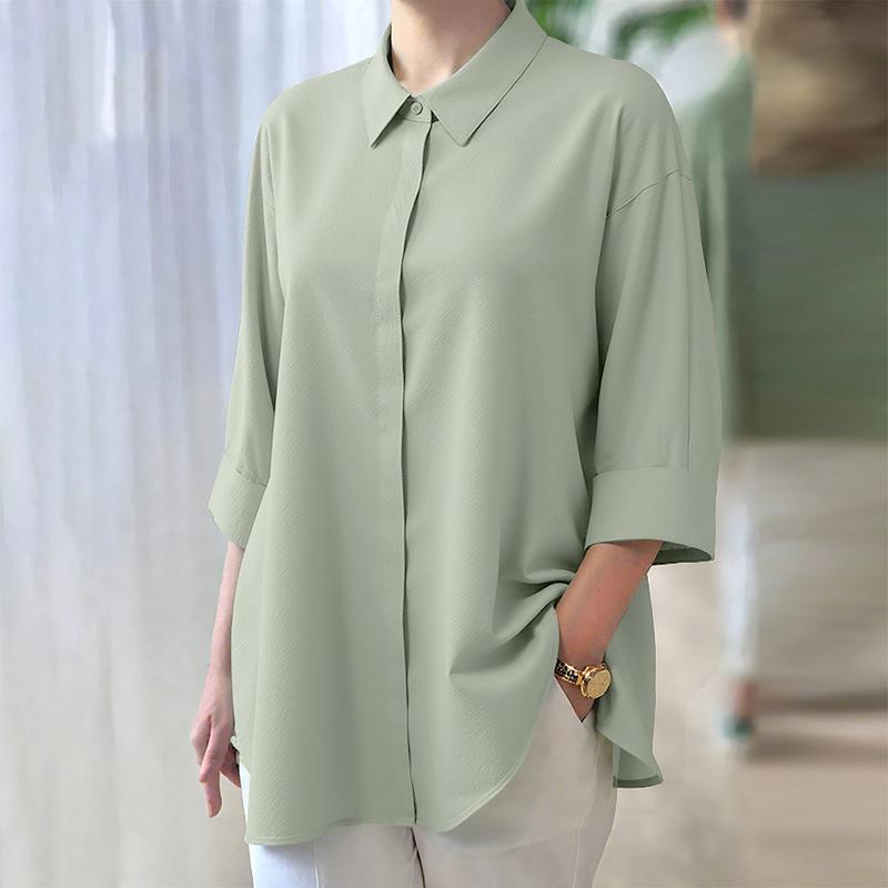 

ZANZEA Женская блузка с отложным воротником, свободного кроя, с рукавами 3/4, однотонная S