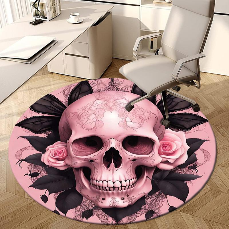 1pc Office Carpet Chair Mats Pink Skull with Roses and Lace Perfect for Decorating Office Chairs, Living Rooms, Or Bedrooms