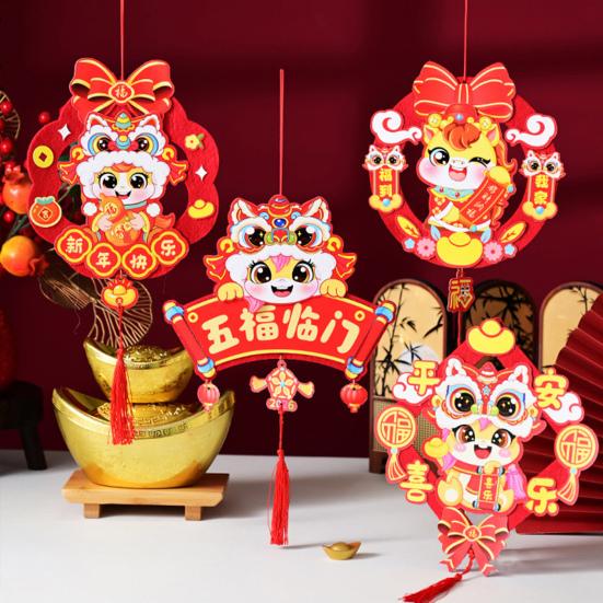 Hanging Ornament DIY Kit Good Luck Beauty Design New Year Decoration Five Blessings Textured Red Zodiac Sign