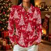 Women's Casual Christmas Print Button Down Long Sleeve Shirt with Collar and Side Slits