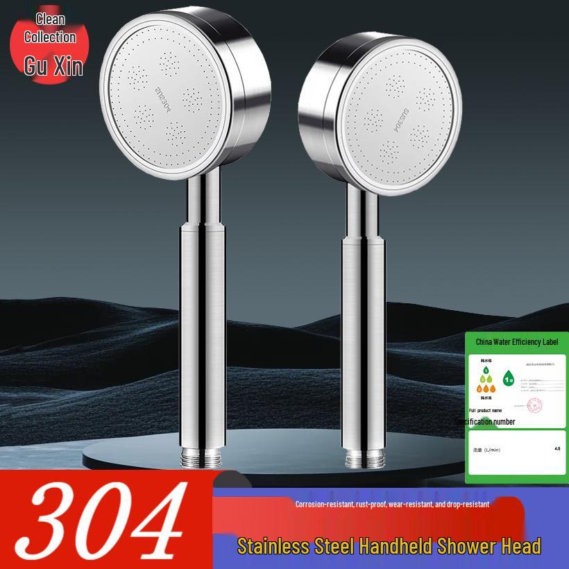 304 Stainless Steel Pressurized Handheld Shower Head Set with Detachable and Descalable Head and Hose