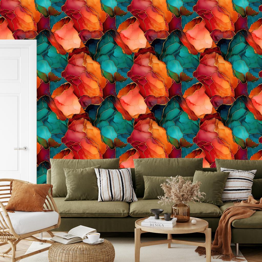 Ink Red and Peach Wallpaper for Living Room and Bedroom 50x1000