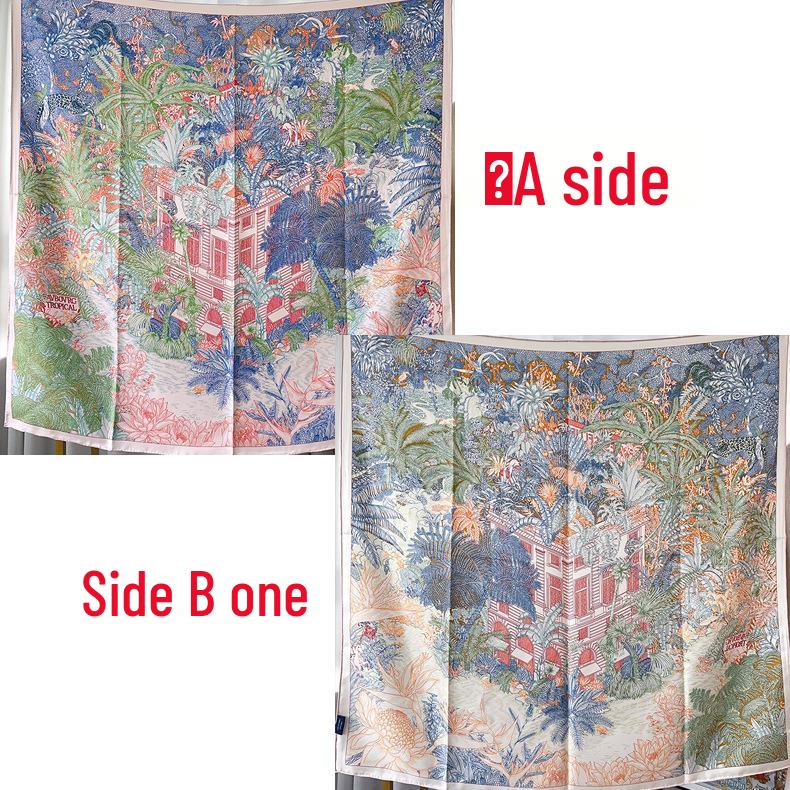 Elegant Thickened Mulberry Silk Twill Scarf/Shawl - Dual-Color Print for Women