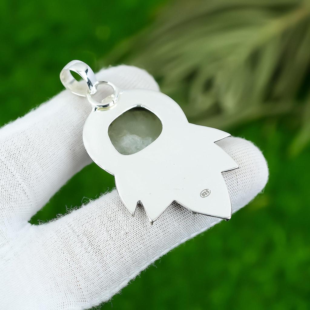 Natural Aquamarine Gemstone Indian Jewelry 925 Sterling Silver Pendant For Women