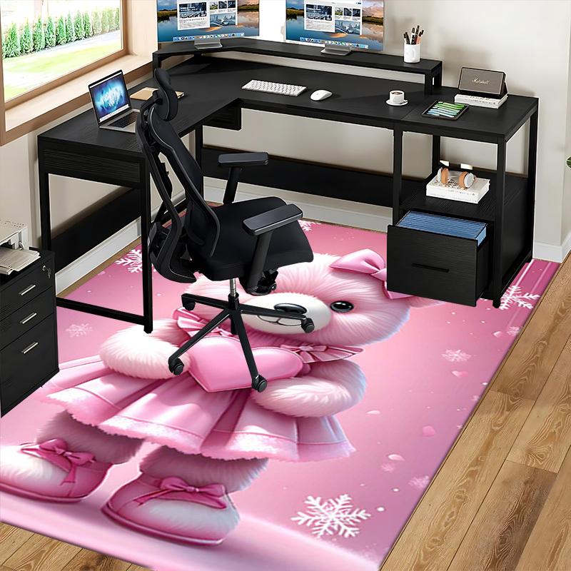 1pc Pink Teddy Bear with Heart Chair Mat - Anime Cartoon Design, Non-Slip Office Chair Pad, Festive Gift for Home Decor, Suitable for All Seasons.C090