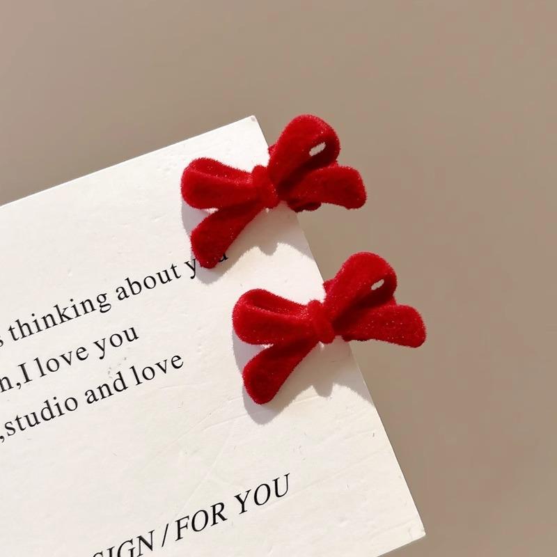 2 ks Červené sametové mašličky sponky do vlasů pro ženy dívky elegantní mini perlová mašlička ofina boční klip vlásenky pokrývka hlavy vlasové doplňky