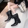 2026 Autumn Spicy Girl Retro Rivet Pointed Thick Heel Belt Buckle Personalized Design Western Cowboy Boots