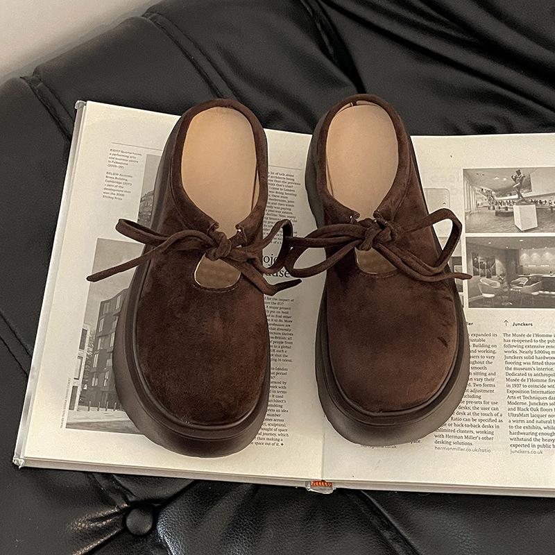 

Mori College Style Thick-bottomed Baotou Slippers Women s Autumn Retro Style Suede External Wear Simple Versatile Birkenstock Slippers Tide 39 темно-коричневого