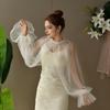 Lightweight Half Top Blouse Long Puff Sleeve Detachable Collar Fashion False Collar Wedding