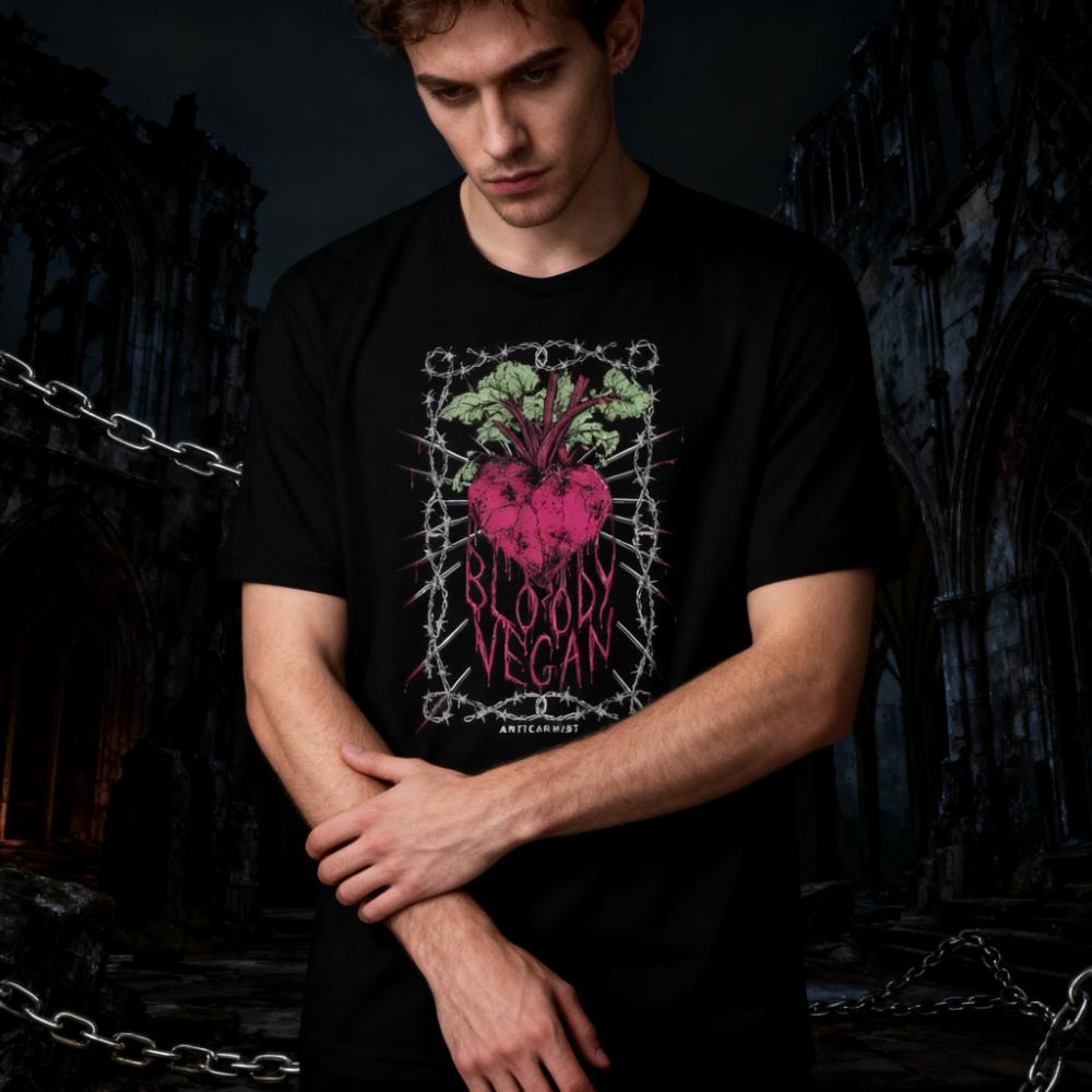 Bloody Vegan Anticarnist Unisex Tshirt Vegan Gift Clothing Gothic Style Creative Design Shirt Halloween Men Women Cotton Tops