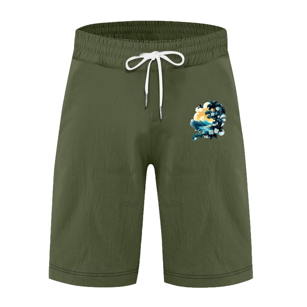 Men's Casual Drawstring Waist Shorts with Artistic Print Comfortable Lightweight Quick Dry Summer Beachwear