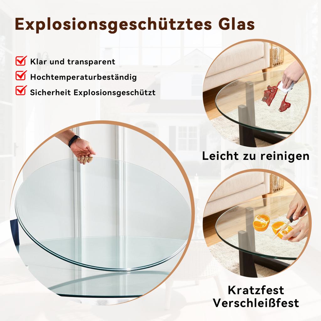 Separate Round Tabletop Made of Tempered Glass – Diameter 76 cm, Thickness 0.72 cm, Durable and Space-Saving. No Assembly Required.