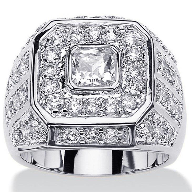 Sanjie Europäischer & Amerikanischer Herren Goldplattierter Zirkon Hip-Hop Ring Trendiger Schmuck Size 9 silber