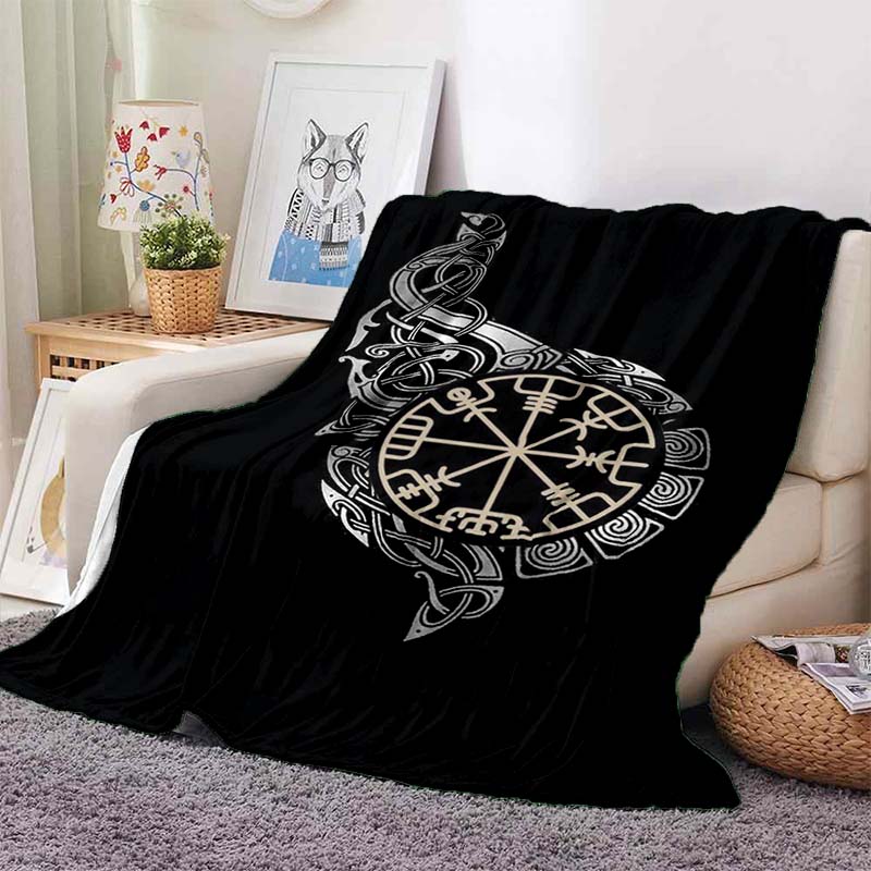 new model Viking Norse Rune Symbol Print Flannel Blanket Cozy Warm Throw Sofa Bedroom Present Indoor Home Seasonal Bedding Decor