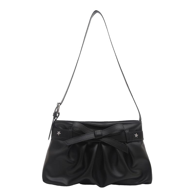 

New bag niche design new bow shoulder bag underarm bag women s casual pleated handbag чорний