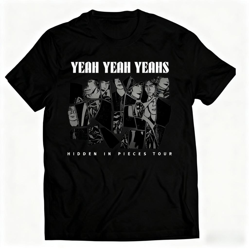 Yeah Yeah Yeahs T-shirt med Hidden in Pieces Tour Collage Grafik Stilfullt Rockband Ren Bomull Unisex Mode Lösa T-shirts