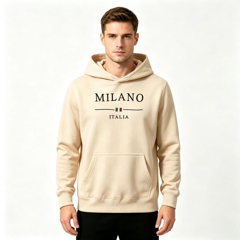 Men's Milano Italia Print Pullover Hoodie Casual Long Sleeve Hooded Sweatshirt for Adults