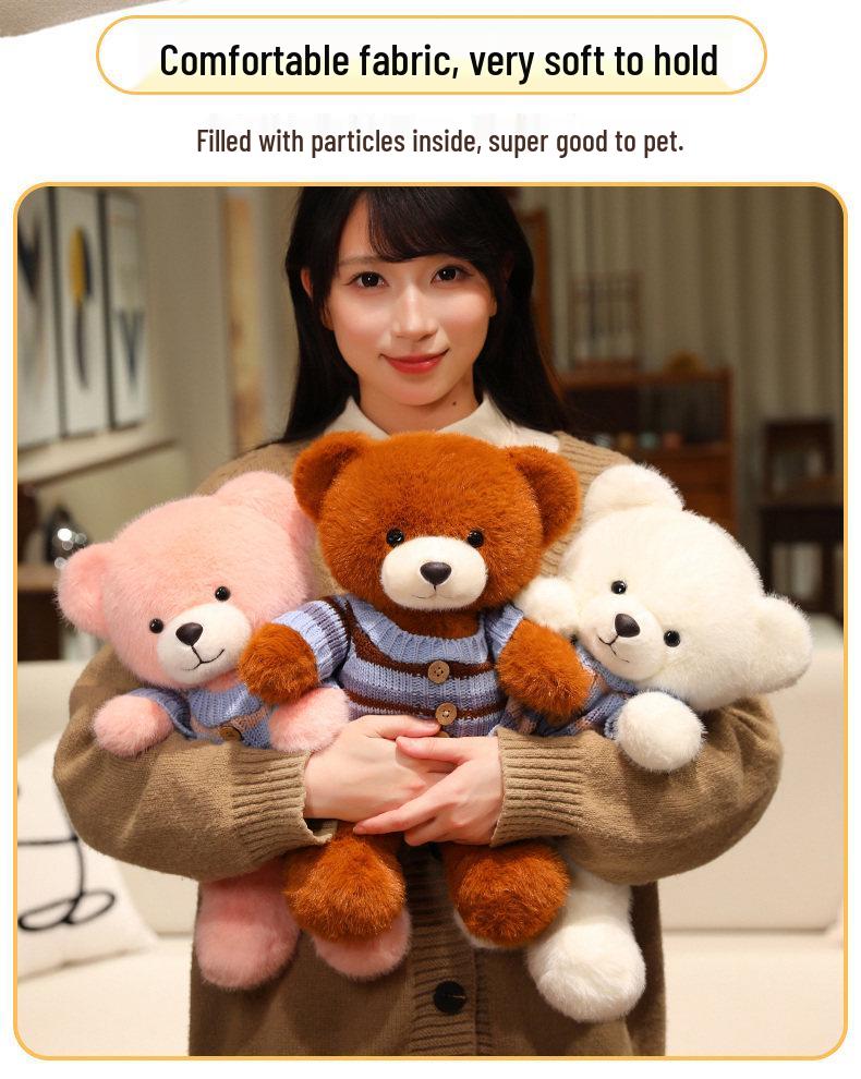 Adorable Bear Plush Doll – Cute Sweater, Soothing Sleep Toy, Perfect Gift for Girls