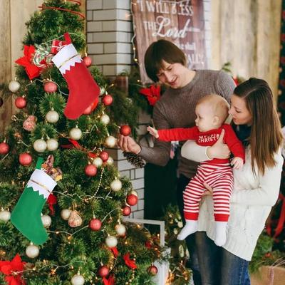 Double Sided Gold Trim Christmas Stockings Red Velvet Hanging Bags Xmas Tree Ornaments Holiday Home Party Festive Decorations