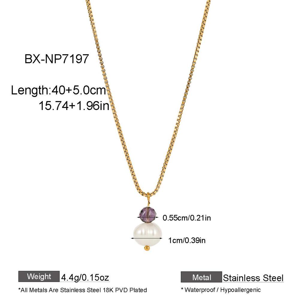 European Style Natural Pearl & Multicolor Crystal Necklace - Stainless Steel Women's Clavicle Chain