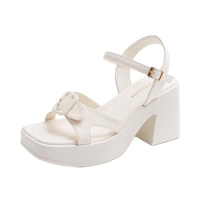 Fashion Women's Thick Sole Sandals Solid Color Casual Shoes One Line Buckle High Heel Sandals Women's Wedge Shaped Fish Mouth Shoes