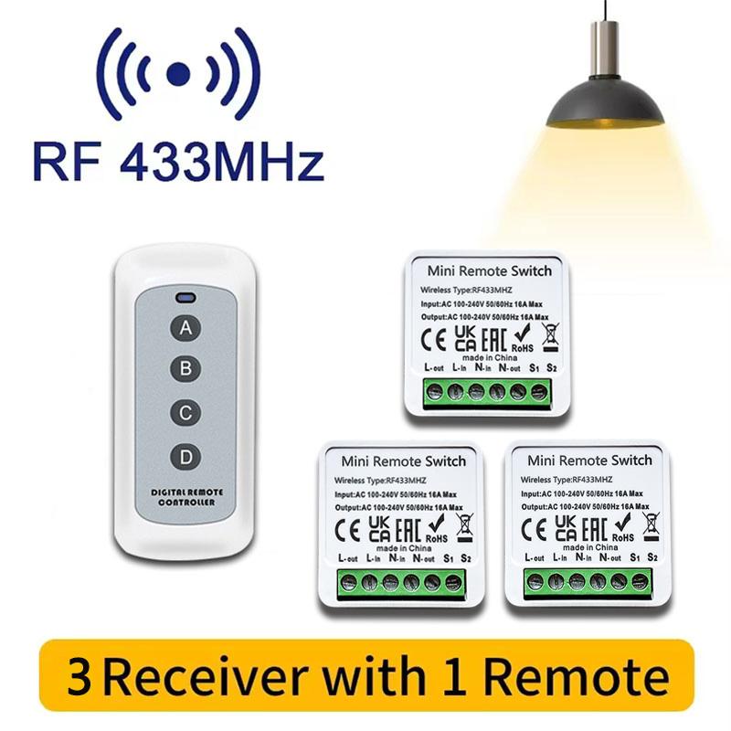 RF 433MHZ Wireless Light Switch 16A Relay Breaker 4 Key Remote Control Switch For Smart Home LED Lamp Wall Garage Doors Switch