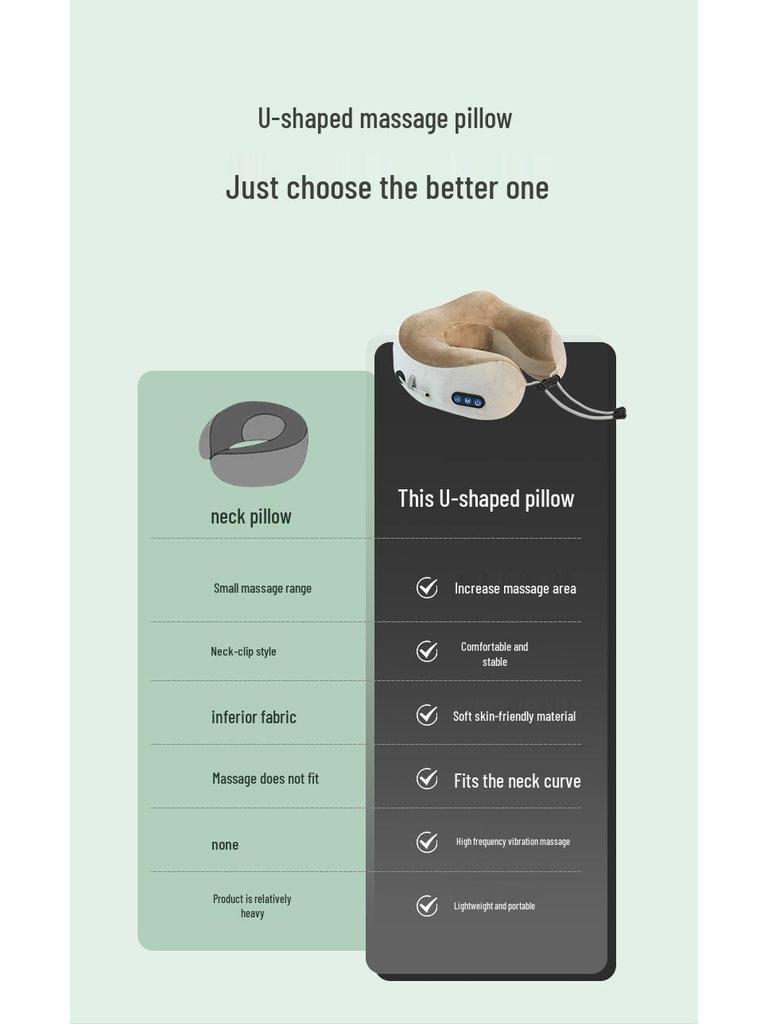 Portable U-shaped Memory Foam Neck and Cervical Massager Pillow