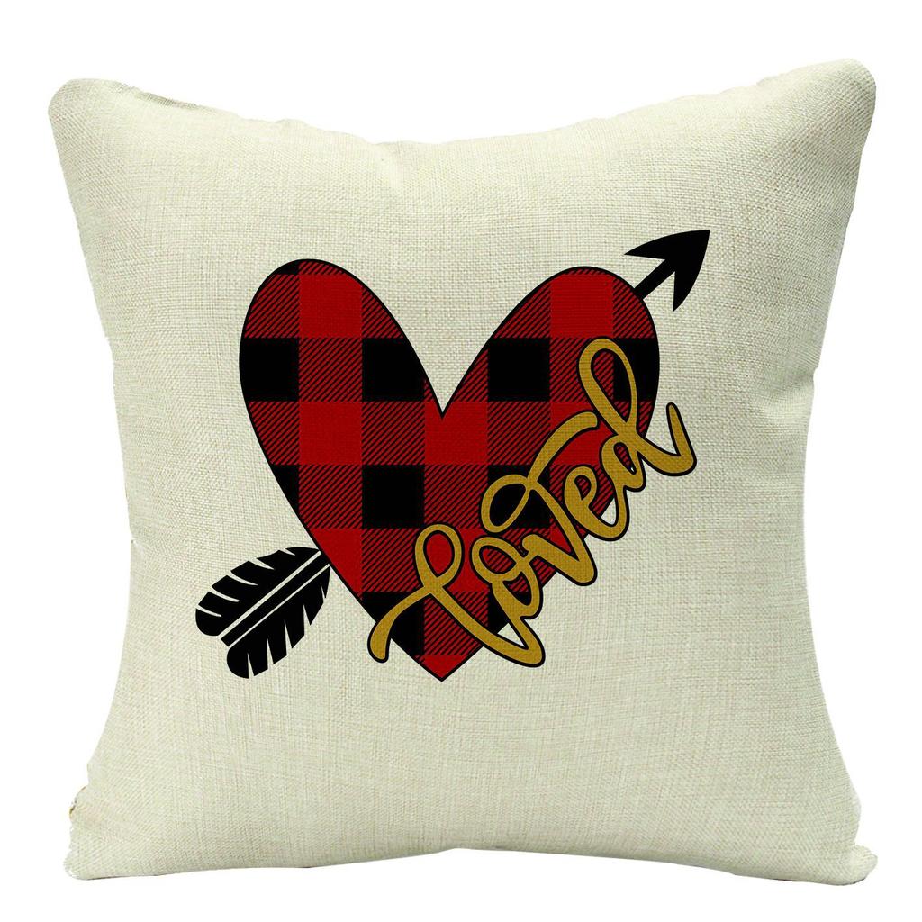Plaid Valentine's Day Theme Linen Pillow Cover Home Sofa Pillow Cushion Hair Cover