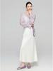 Zhi Hetang Retro Silk V-Neck Ruffled Long-Sleeve Blouse