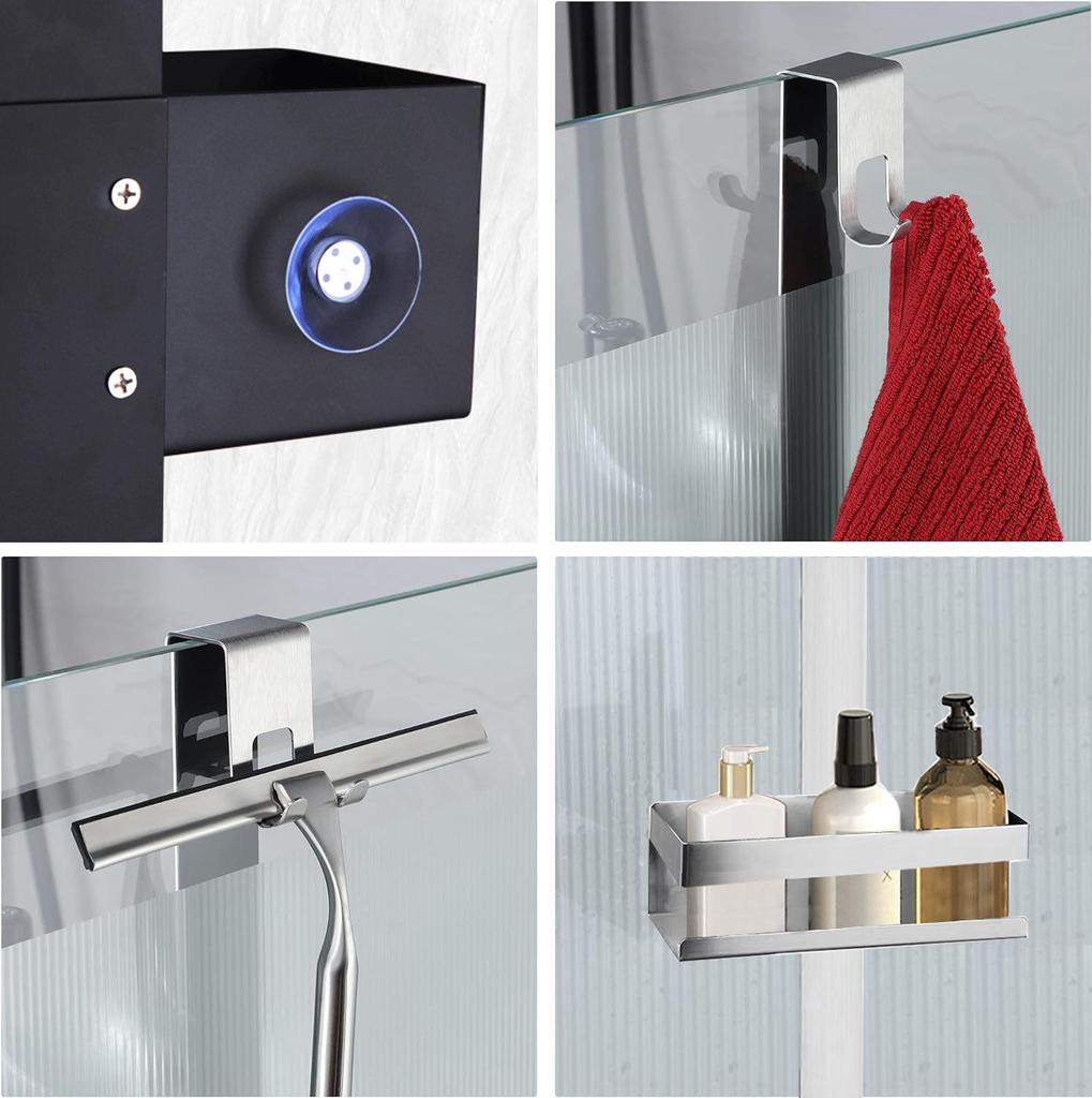 No-Drill Wall-Mounted Shower Shelf & Bathroom Storage Rack with Glass Tiers for Toiletries