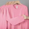 Women's Pink 100% Cotton Loose Long-Sleeve Round Neck Top - Korean Style, Plus Size, Ideal for Spring & Autumn